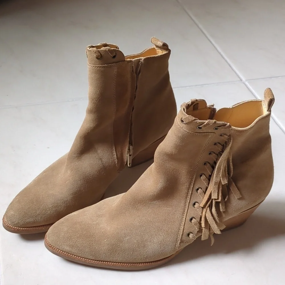 Paul Green Boho Western Fringe Suede Leather Ankle Almond Toe boots US 8.5